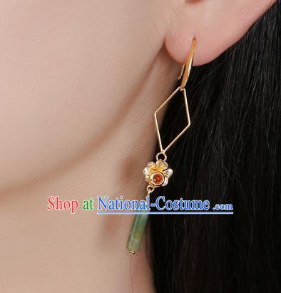 Chinese Classical Golden Flower Ear Accessories Traditional Cheongsam National Jade Earrings