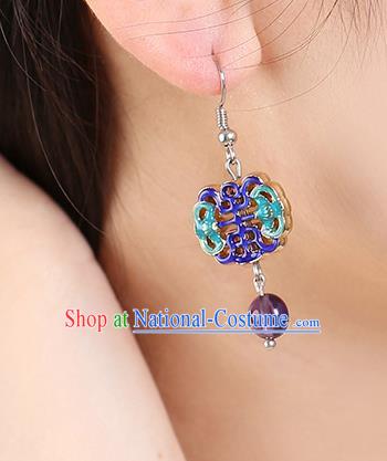 Chinese Classical Cloisonne Bat Ear Accessories Traditional Cheongsam National Amethyst Earrings