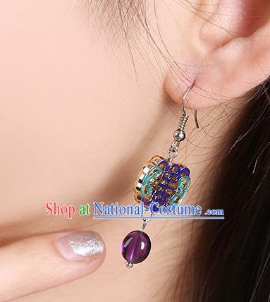 Chinese Classical Cloisonne Bat Ear Accessories Traditional Cheongsam National Amethyst Earrings