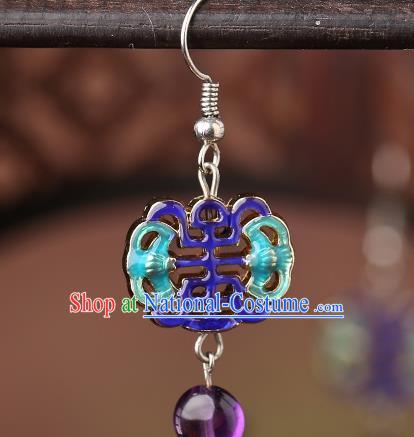 Chinese Classical Cloisonne Bat Ear Accessories Traditional Cheongsam National Amethyst Earrings