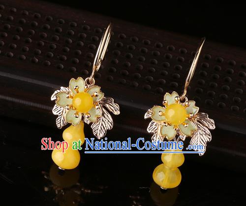 Chinese Traditional National Sakura Earrings Classical Cheongsam Beeswax Gourd Ear Accessories