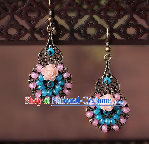 Chinese Traditional National Earrings Classical Cheongsam Rose Ear Accessories