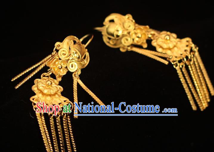 Chinese Traditional Ming Dynasty Court Lady Golden Earrings Ancient Empress Ear Accessories