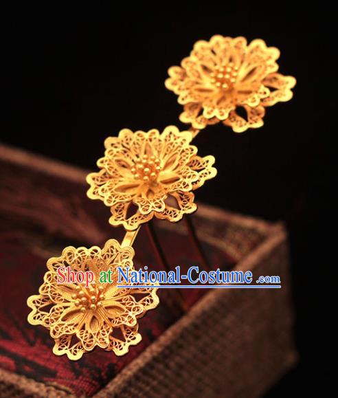 China Ancient Court Hair Stick Traditional Hair Accessories Ming Dynasty Filigree Golden Peony Hairpin