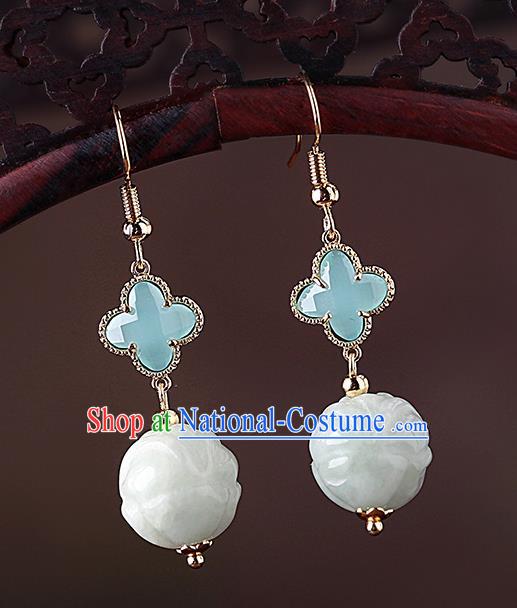 Chinese Classical Jade Ear Accessories Traditional Cheongsam Blue Clover Earrings