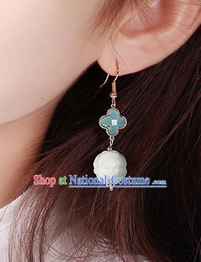 Chinese Classical Jade Ear Accessories Traditional Cheongsam Blue Clover Earrings