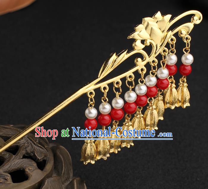 China Ancient Tang Dynasty Palace Lady Hairpin Traditional Hanfu Golden Lotus Hair Stick