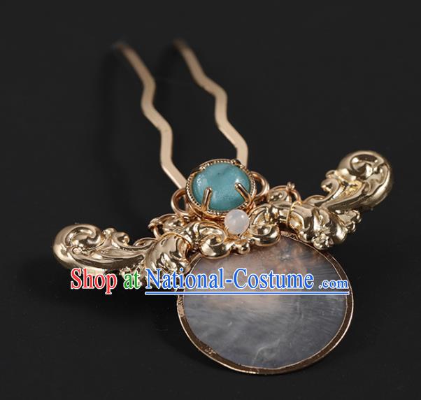 China Traditional Hanfu Golden Hair Stick Ancient Ming Dynasty Princess Shell Hairpin