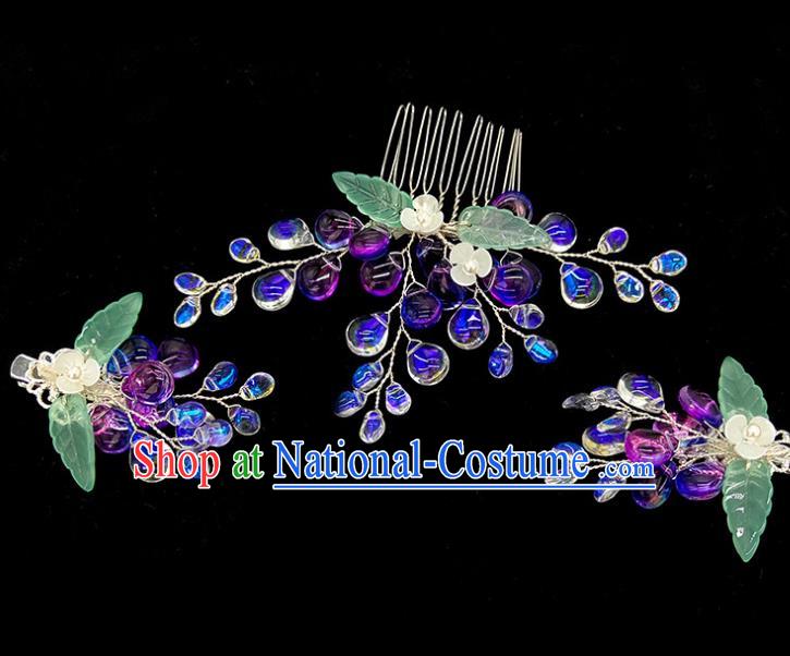 China Traditional Hanfu Purple Hair Comb Ancient Ming Dynasty Princess Grape Hairpin