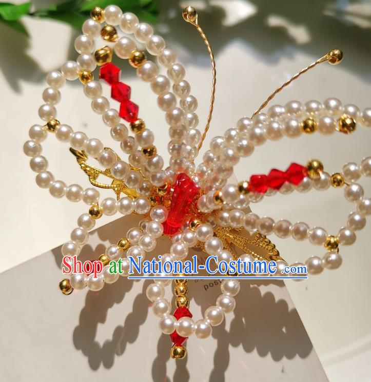 China Traditional Hanfu Beads Butterfly Hair Stick Ancient Ming Dynasty Princess Hairpin Accessories