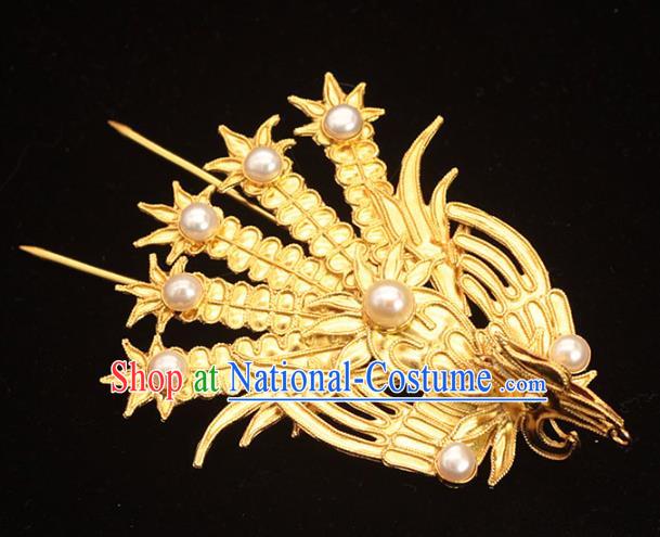 China Traditional Ming Dynasty Queen Hairpin Ancient Empress Golden Phoenix Hair Stick Hair Accessories