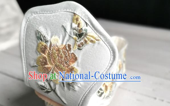 Handmade Chinese Satin Shoes Han Dynasty Princess Shoes Traditional Hanfu Shoes Embroidered Yellow Peony Shoes