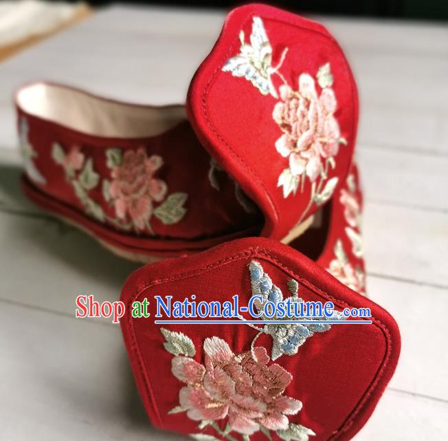 Handmade Chinese Wedding Red Satin Shoes Han Dynasty Princess Shoes Embroidered Shoes Traditional Hanfu Shoes