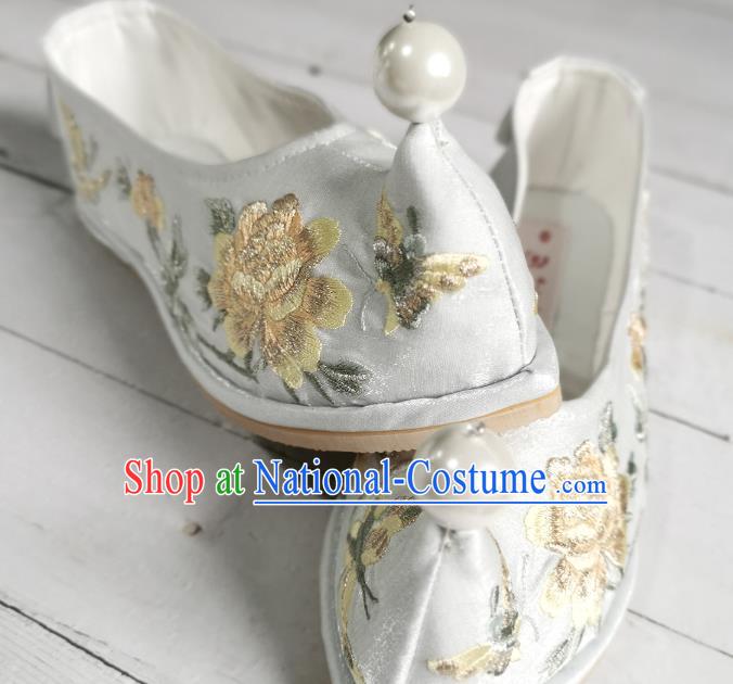 Handmade Chinese Light Blue Satin Bow Shoes Embroidered Shoes Traditional Hanfu Shoes Ancient Princess Shoes