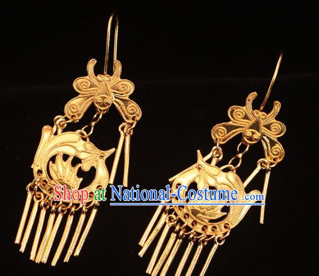 Chinese Ancient Empress Ear Accessories Traditional Ming Dynasty Golden Phoenix Earrings