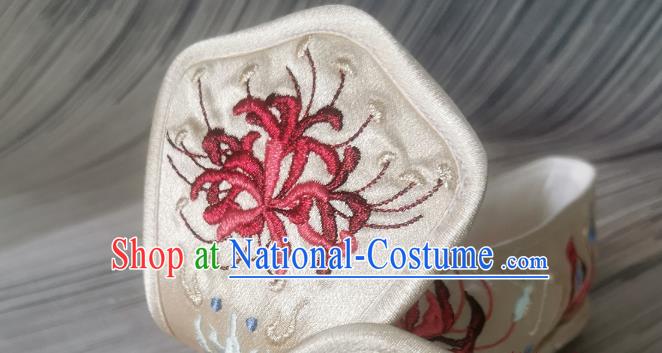 Handmade Chinese Traditional Han Dynasty Champagne Satin Shoes Princess Shoes Bow Shoes Embroidered Shoes