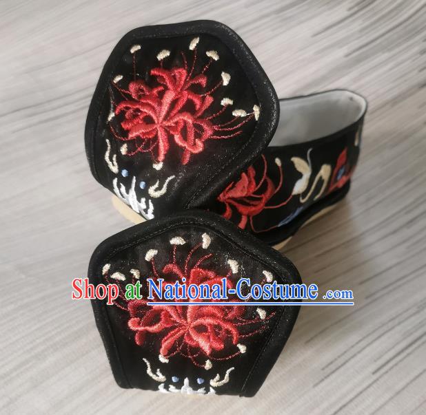 Handmade Chinese Bow Shoes Embroidered Shoes Traditional Han Dynasty Black Satin Shoes Princess Shoes