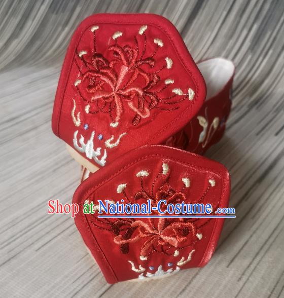 Handmade Chinese Embroidered Shoes Traditional Han Dynasty Red Satin Shoes Princess Shoes Bow Shoes