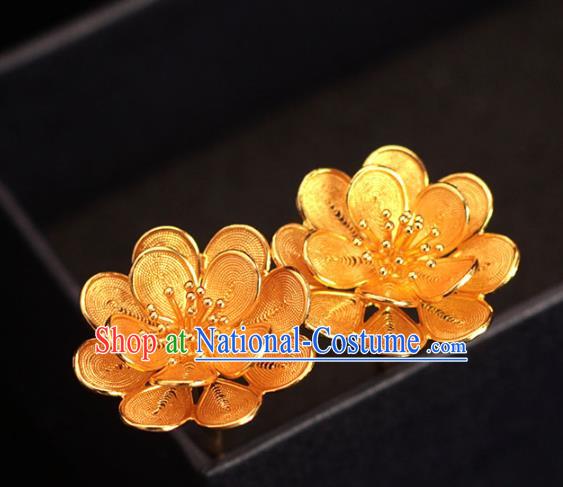 China Ming Dynasty Flowers Hairpin Traditional Hair Accessories Ancient Empress Golden Hair Stick