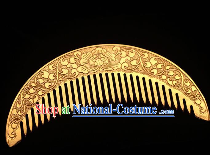 China Tang Dynasty Hairpin Traditional Hair Accessories Ancient Empress Golden Hair Comb