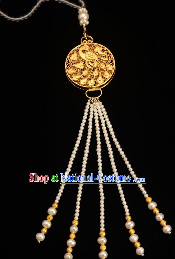 China Classical Pearls Tassel Brooch Pendant Traditional Cheongsam Golden Sachet Accessories