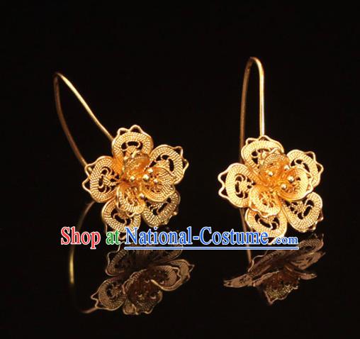 Chinese Ancient Princess Pearl Ear Accessories Traditional Ming Dynasty Golden Plum Blossom Earrings