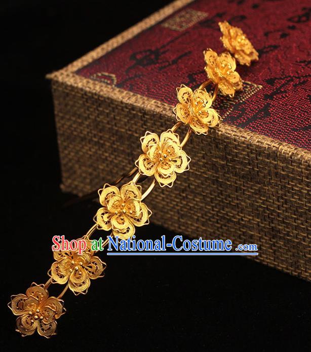 China Ancient Empress Hair Crown Traditional Hair Accessories Ming Dynasty Golden Plum Hairpin