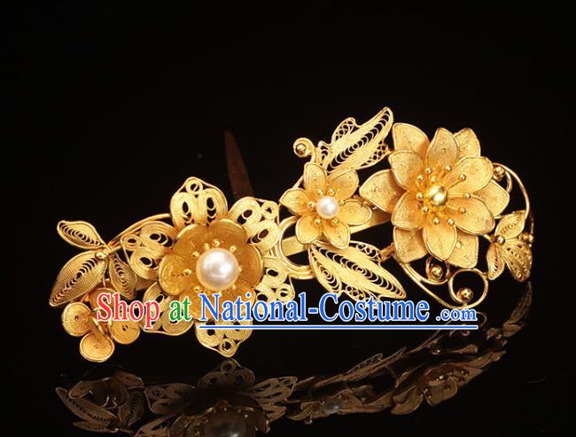 China Ancient Queen Hairpin Traditional Hair Accessories Ming Dynasty Empress Golden Lotus Hair Crown