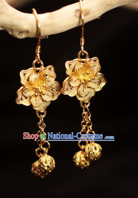 Chinese Ancient Wedding Golden Ear Accessories Traditional Ming Dynasty Court Woman Earrings