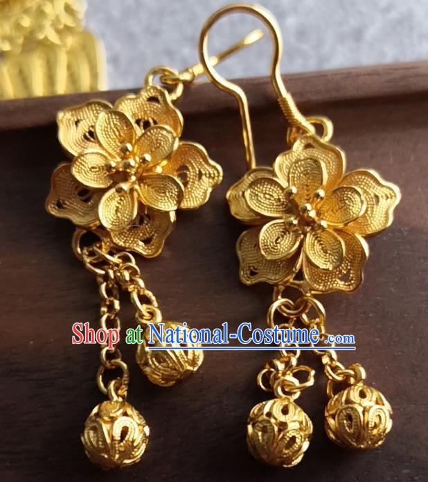 Chinese Ancient Wedding Golden Ear Accessories Traditional Ming Dynasty Court Woman Earrings