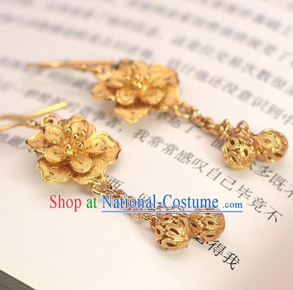 Chinese Ancient Wedding Golden Ear Accessories Traditional Ming Dynasty Court Woman Earrings