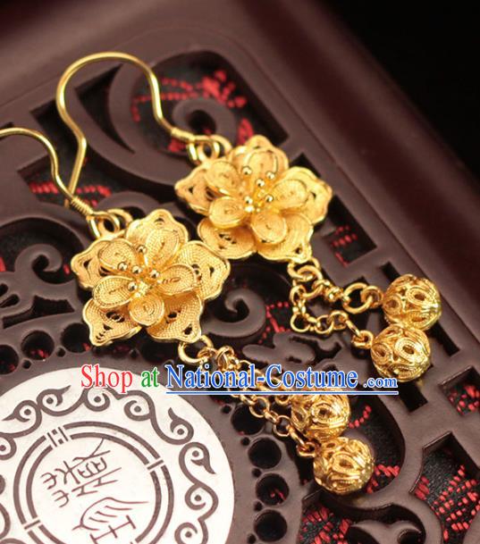 Chinese Ancient Wedding Golden Ear Accessories Traditional Ming Dynasty Court Woman Earrings