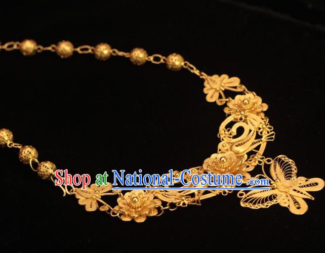 China Classical Wedding Golden Necklace Traditional Ming Dynasty Court Queen Accessories