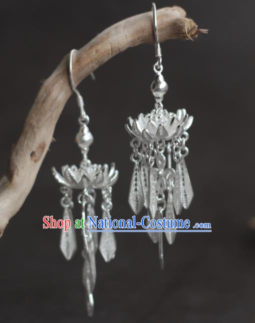 Chinese Ancient Princess Argent Ear Accessories Traditional Ming Dynasty Court Lotus Earrings