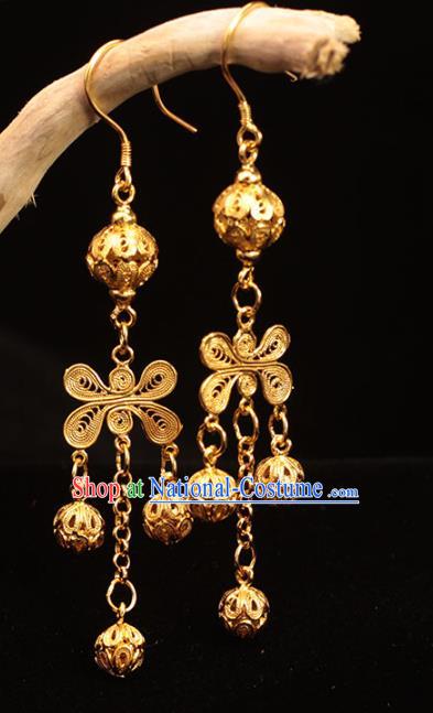 Chinese Ancient Court Tassel Ear Accessories Traditional Ming Dynasty Golden Butterfly Earrings