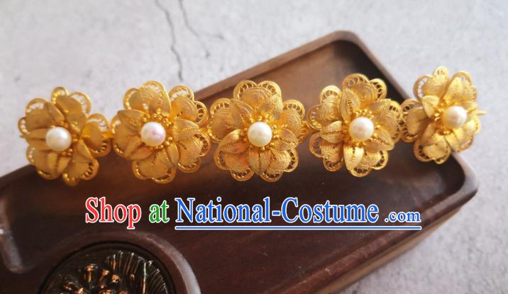 China Ancient Empress Golden Flowers Hairpin Traditional Hair Accessories Ming Dynasty Queen Hair Crown