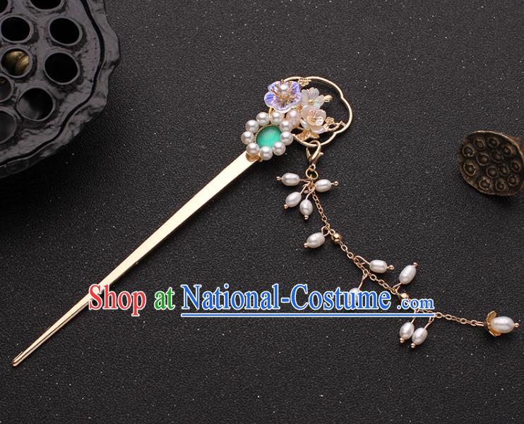 China Traditional Hanfu Pearls Tassel Hairpin Ancient Princess Hair Accessories