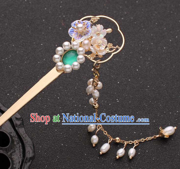 China Traditional Hanfu Pearls Tassel Hairpin Ancient Princess Hair Accessories