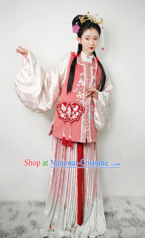 China Traditional Embroidered Hanfu Dress Ancient Ming Dynasty Noble Lady Historical Clothing Complete Set