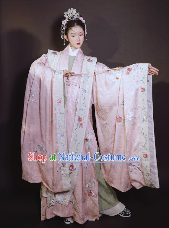 China Ancient Ming Dynasty Wedding Historical Clothing Traditional Court Concubine Embroidered Pink Hanfu Dress