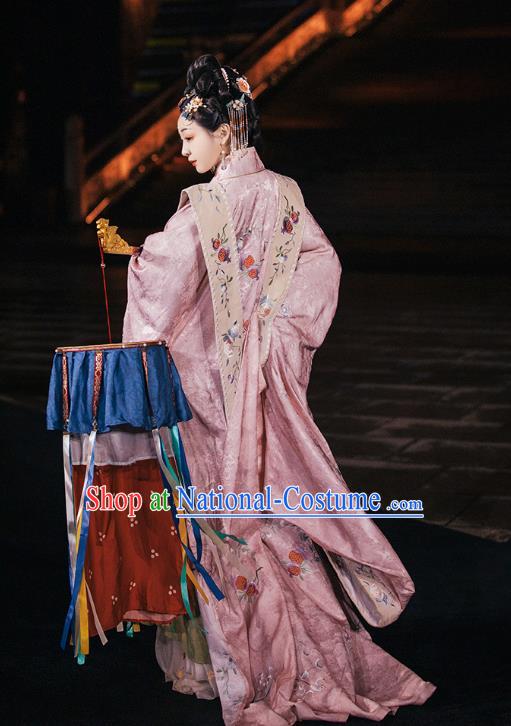 China Ancient Ming Dynasty Wedding Historical Clothing Traditional Court Concubine Embroidered Pink Hanfu Dress