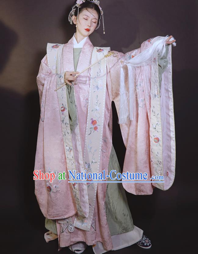 China Ancient Ming Dynasty Wedding Historical Clothing Traditional Court Concubine Embroidered Pink Hanfu Dress