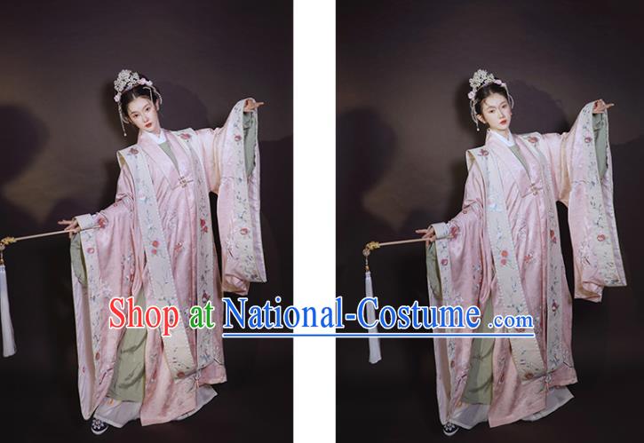 China Ancient Ming Dynasty Wedding Historical Clothing Traditional Court Concubine Embroidered Pink Hanfu Dress