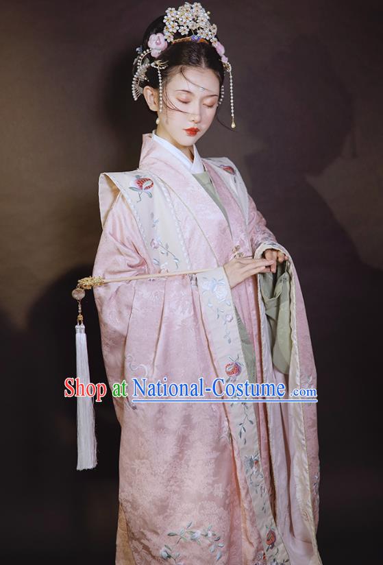 China Ancient Ming Dynasty Wedding Historical Clothing Traditional Court Concubine Embroidered Pink Hanfu Dress