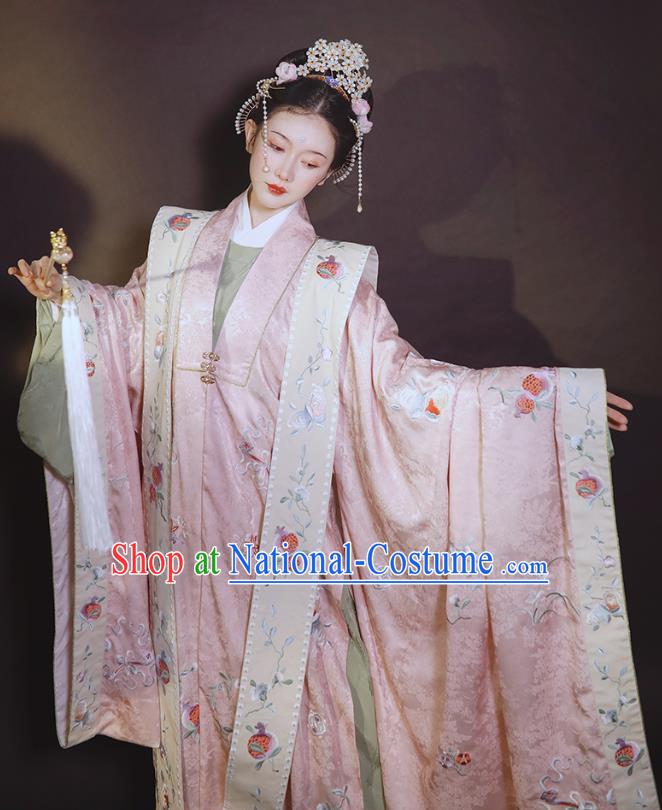 China Ancient Ming Dynasty Wedding Historical Clothing Traditional Court Concubine Embroidered Pink Hanfu Dress