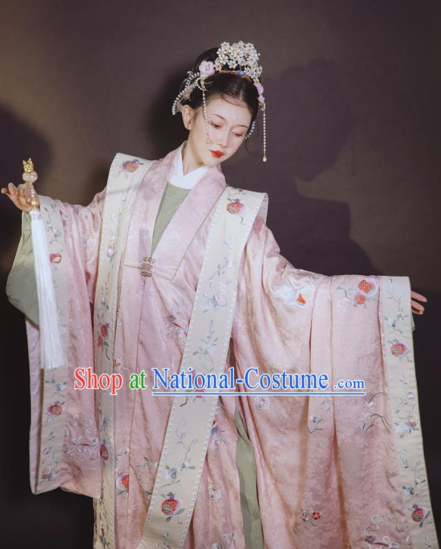 China Ancient Ming Dynasty Wedding Historical Clothing Traditional Court Concubine Embroidered Pink Hanfu Dress