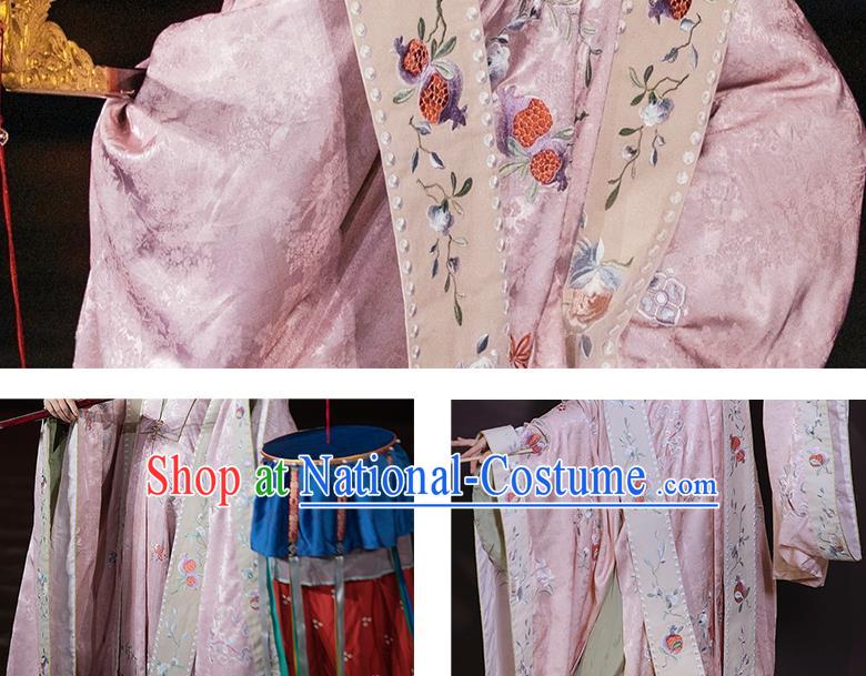 China Ancient Ming Dynasty Wedding Historical Clothing Traditional Court Concubine Embroidered Pink Hanfu Dress