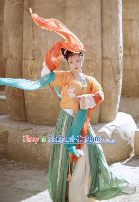 China Ancient Palace Beauty Clothing Traditional Tang Dynasty Embroidered Historical Costume