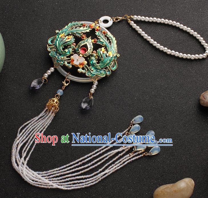 China Classical Beads Tassel Brooch Traditional Cheongsam Blueing Phoenix Pendant Accessories