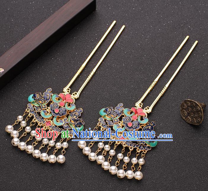 Traditional China Ancient Court Woman Hair Accessories Qing Dynasty Cloisonne Hairpins